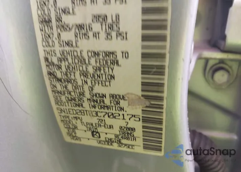 2003 Nissan Xterra Xe из США, поврежденный, VIN 5N1ED28T03C702175